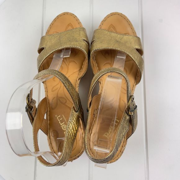 Born Du Jour Metallic Gold Cork Wedge Sandals D58310 9M Retail $100.00 - Picture 5 of 8